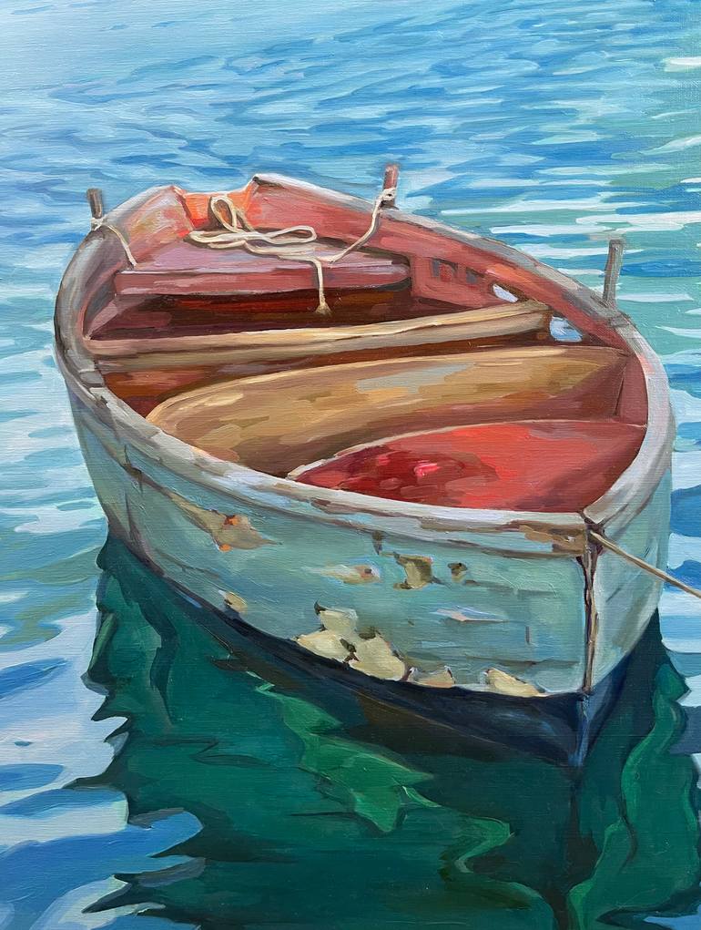 Original Impressionism Boat Painting by Guzel Min