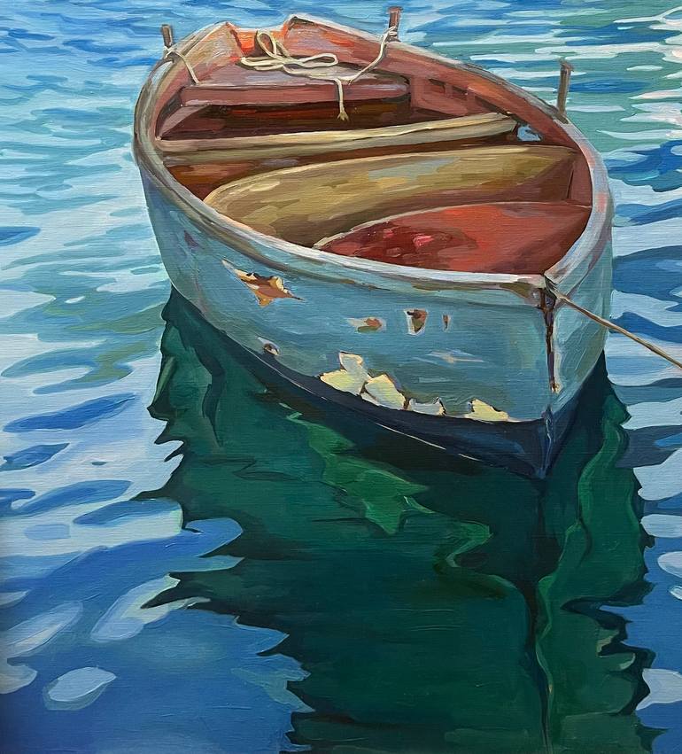 Original Impressionism Boat Painting by Guzel Min