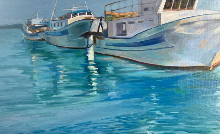 Original Impressionism Boat Painting by Guzel Min