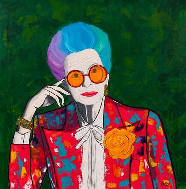 Iris Apfel portrait original Pop Art painting, Boho style thumb