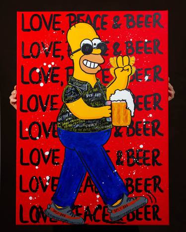 Homer Simpson and beer Original acrylic Pop Art painting thumb