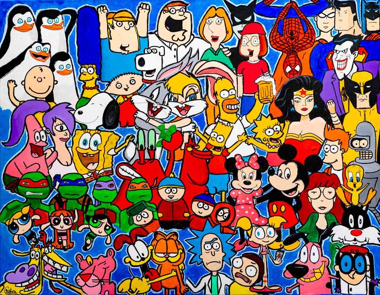 Original Cartoon Painting by Cristina Pop Art Pop Art Art on Canvas Cartoon collage original Pop Art painting on rolled canvas