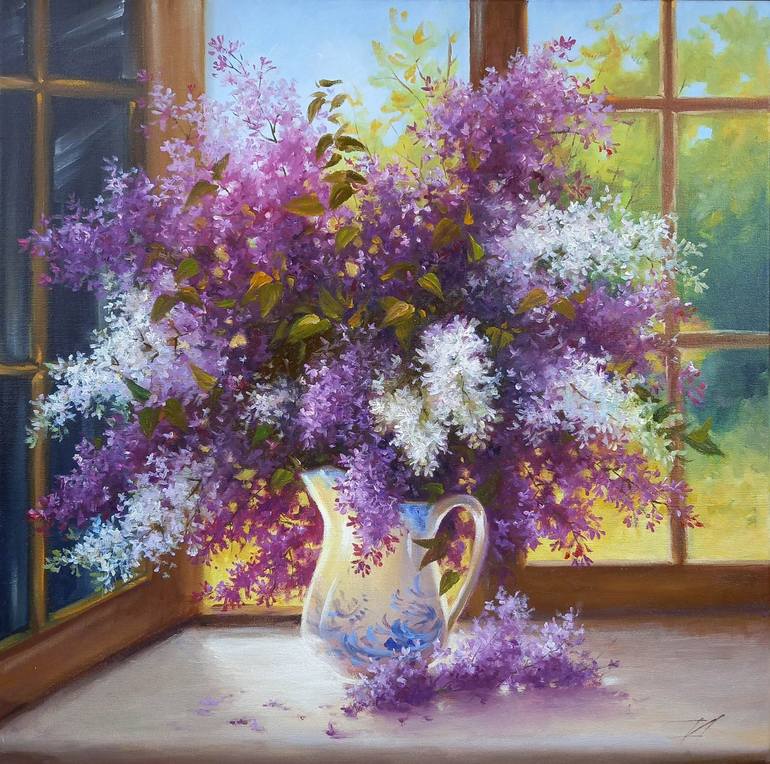 Lilac Painting Flowers Original Artwork Still Life Lilac Painting