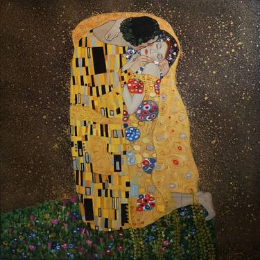 Gustav Klimt "The Kiss" (original painted picture on canvas) thumb