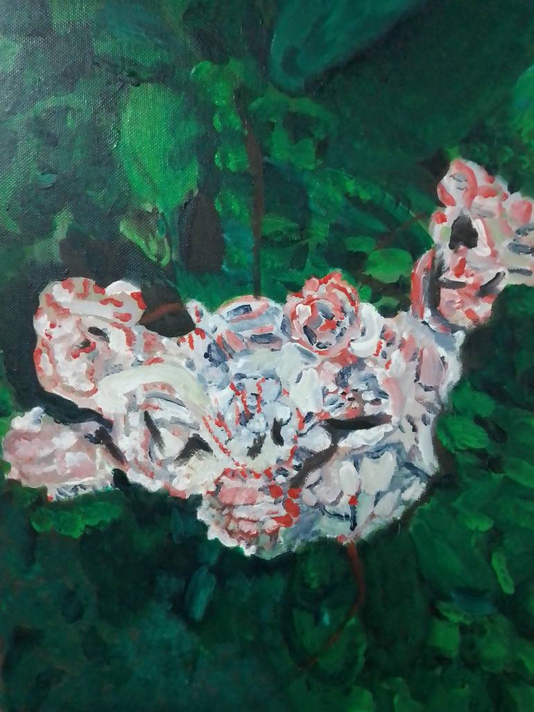 White roses in the garden Painting by G S | Saatchi Art