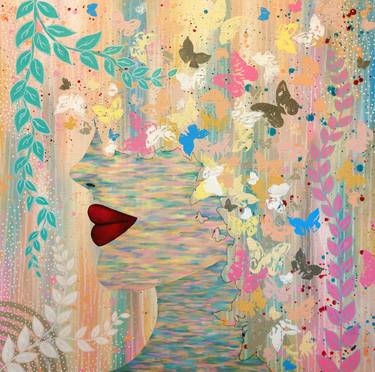 Without worries. Large painting, woman and butterflies thumb