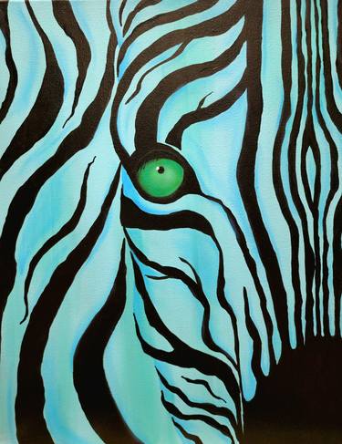 Emerald. Medium blue zebra painting gift thumb