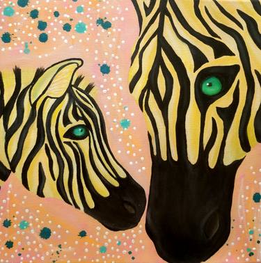 Bond. Small cute zebra painting mother and child thumb
