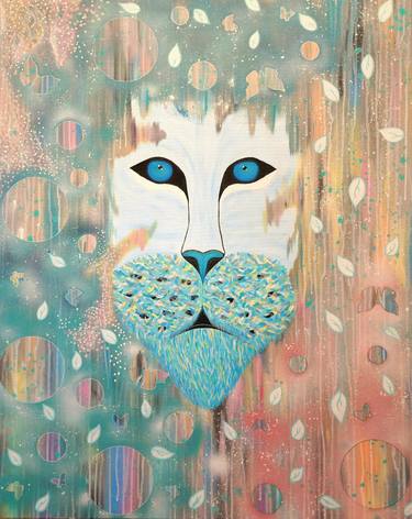 Turquoise. Large lion painting abstract blue thumb