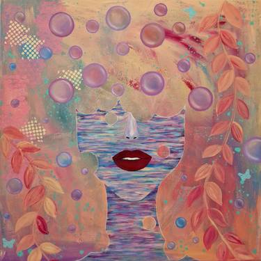 Bubbles. Vibrant woman portrait beautiful amazing painting thumb