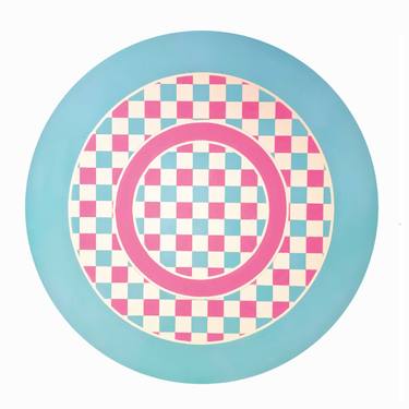Cake. Blue and pink checked pattern round painting thumb