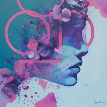 Original Portraiture Women Printmaking by Olya Enina