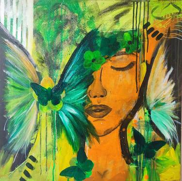 Paradise, original painting, abstract colourful portrait thumb