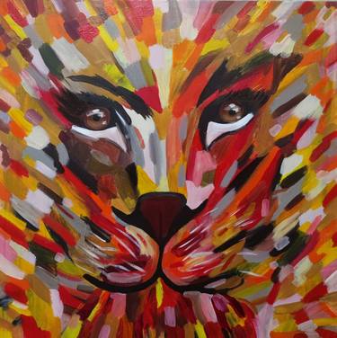 Lioness, medium colourful original painting,  wild animal thumb