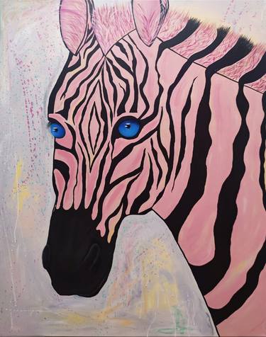 Pink zebra. Large animal painting stylish horse thumb