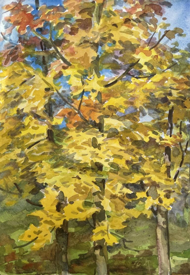 Golden maples Painting by Julia Ratnikova | Saatchi Art