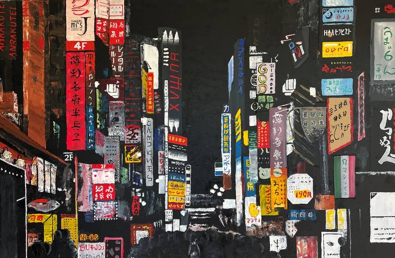 Tokyo by night Painting by Philippe Verbert | Saatchi Art