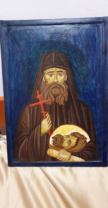 icon of Kosovo martyr father Hariton, hand - drawn and hand - gilded icon. everything is handmade. drawn with acrylic paints on mediapan thumb