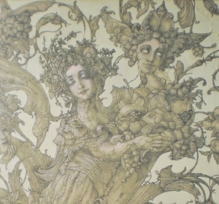 Original Baroque Classical Mythology Mixed Media by Kateryna Yerokhina