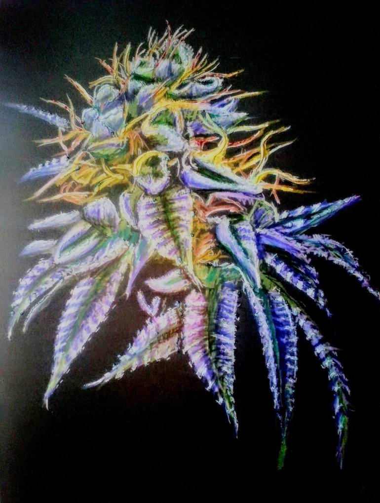 cannabis bud with pistils and trichomes glistening - Print