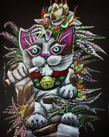 Original Abstract Cats Drawing by Zhead Headz