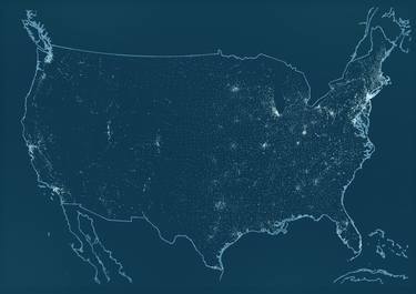 USA map by cities - Limited Edition of 17 thumb