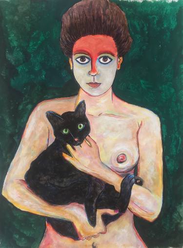 Woman with cat thumb