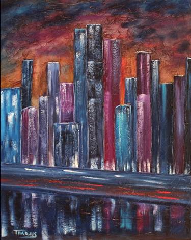 Original Abstract Cities Paintings by Thomas Harjus