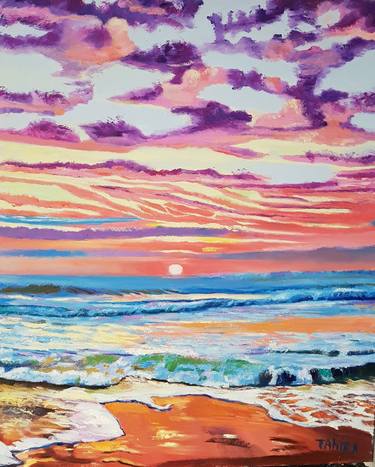 Original Art Deco Beach Paintings by Tahira Quliyeva