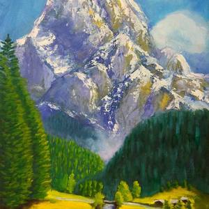 Collection Mountain landscape. Oil painting