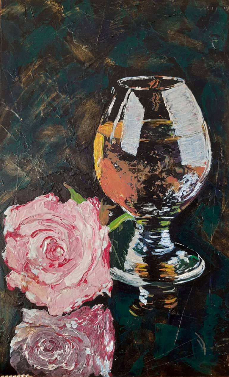 Original Still Life Painting by Marin V | Abstract Expressionism Art on Wood | Scent of the night