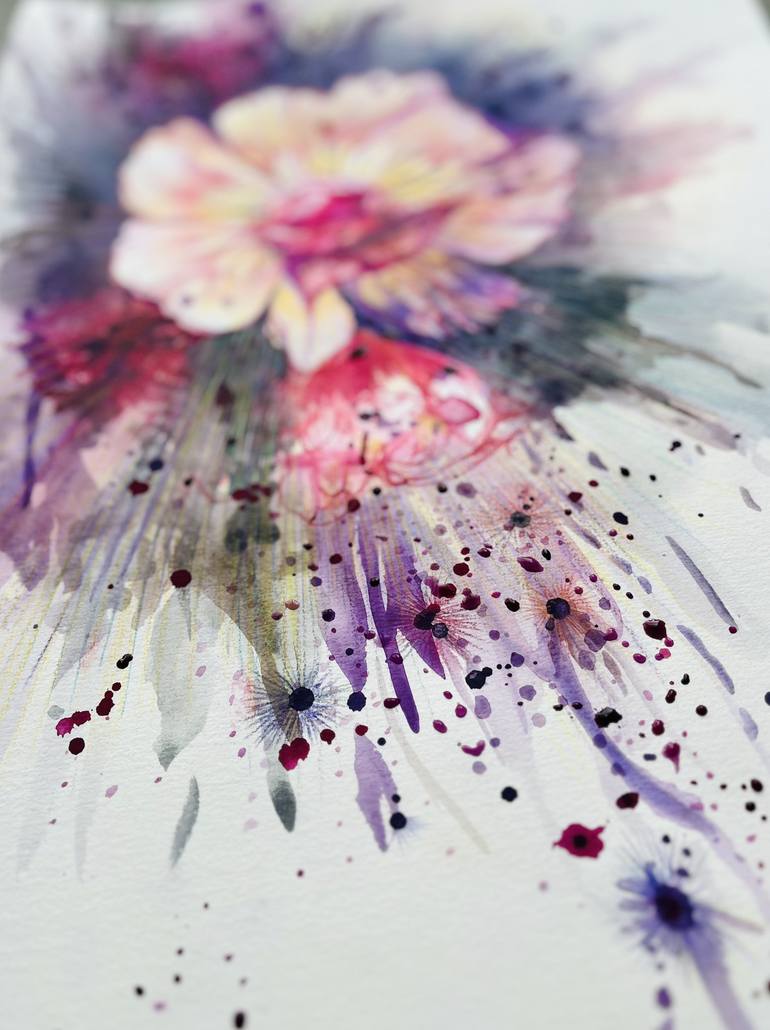 Original Color Field Painting Floral Mixed Media by Marijena Golubović Junod