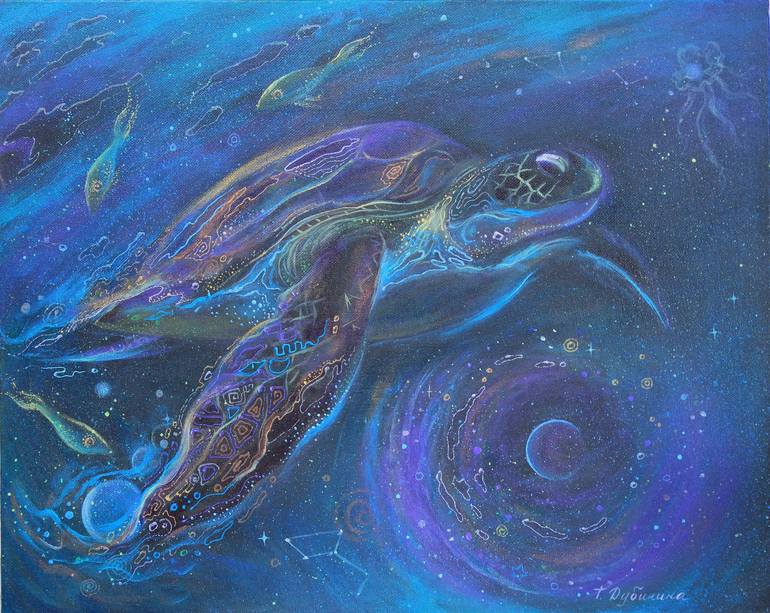 Space Turtle Painting by Dubinina Tatyana | Saatchi Art