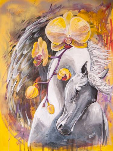 White horse and yellow orchid thumb
