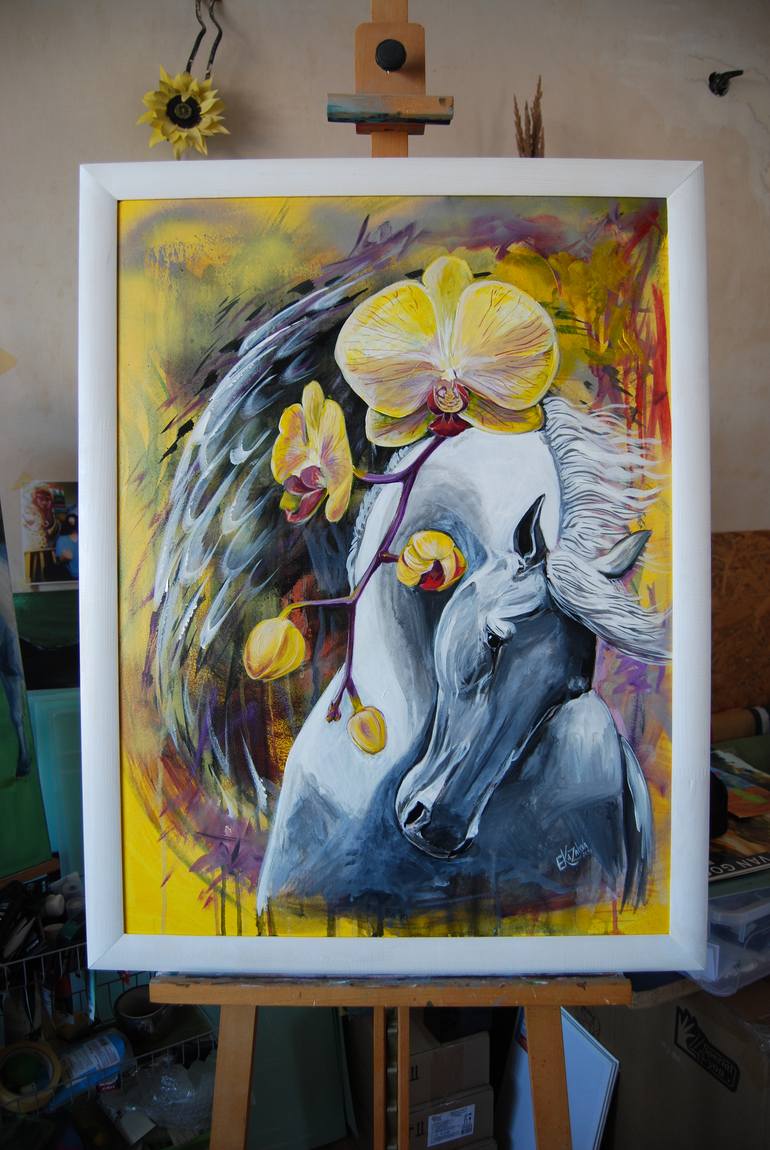 Original Abstract Horse Painting by Elena Kazakova