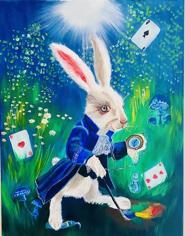 White rabbit Original painting Alice's Adventures in Wonderland thumb