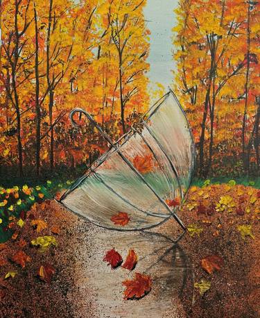 Autumn Park Landscape Painting Original Art Fall Forest thumb