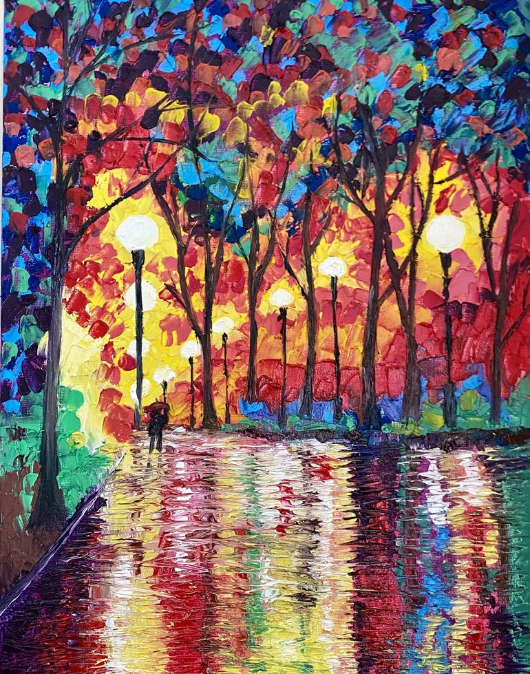 Original oil painting, Autumn in orders the city