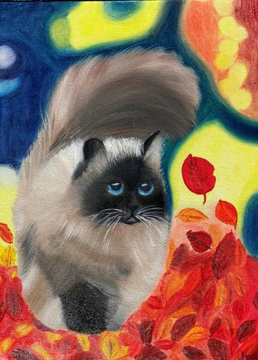 Cat Painting Animal Original Art Painting Autumn Animal Wall Art Artwork Animal Portrait Oil Painting thumb