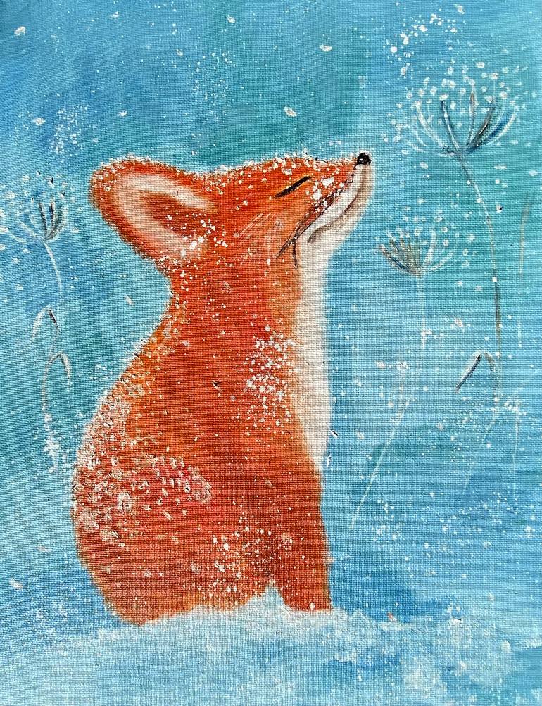 Fox In Snowfall Painting | American Red Fox Painting | Original Acrylic newest Painting | Fox Painting | Animal Painting | OOAK |