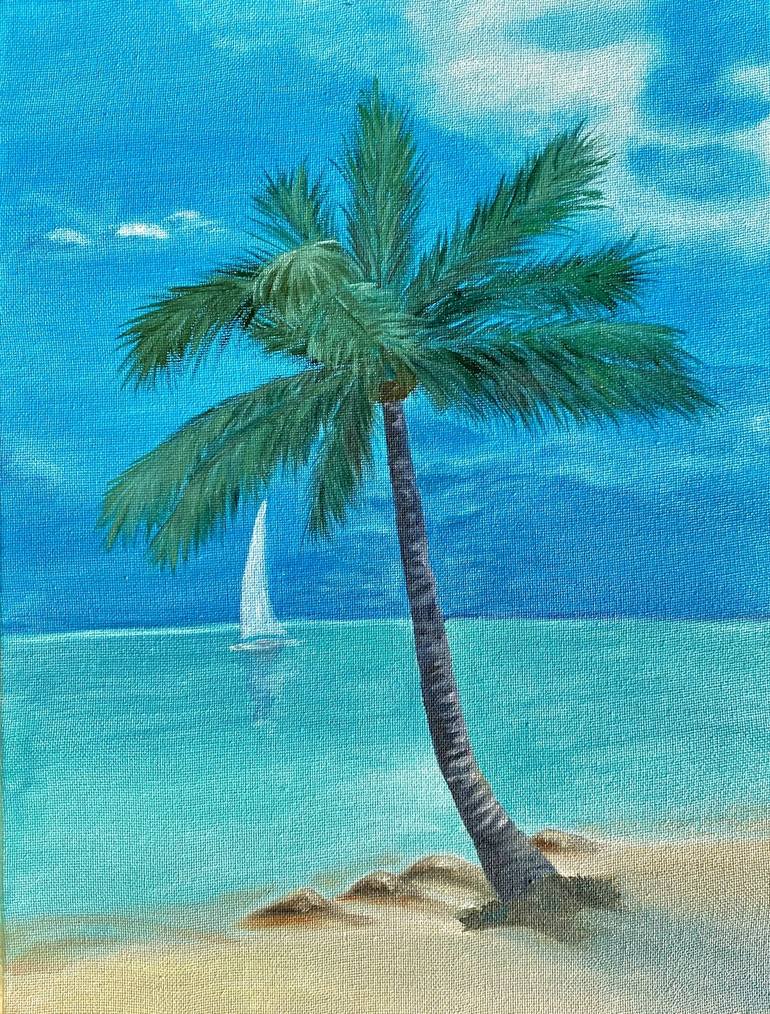 Sale Tropical Beach original 10” x 20” acrylic painting on stretched canvas