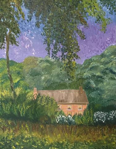 Landscape summer house.Village, countryside.Original oil painting thumb