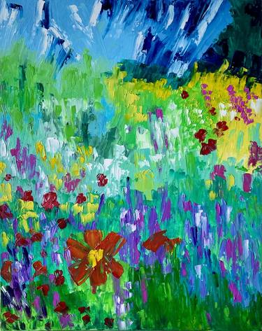 Abstract Painting  Original Oil Wall Art Abstract Art Mountain Landscape Flowers California   Artwork Impasto Palette Flower Impressionist thumb