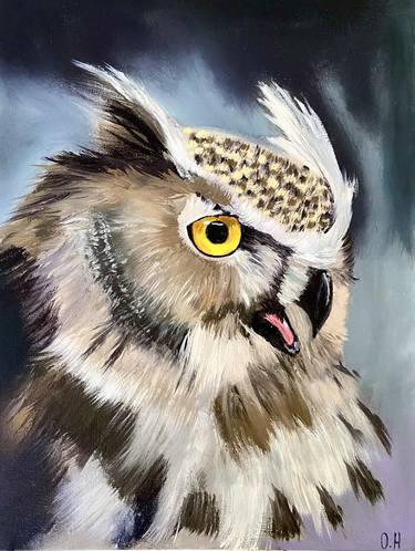 Owl picture, owl wall painting, owl art, bird art, owl decor, owl wall art, bird of forest art, art gift thumb