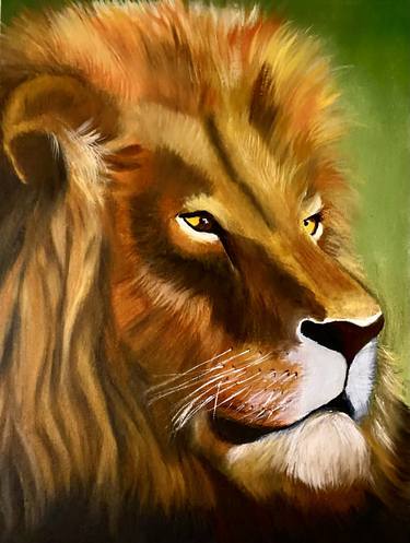 Oil painting of a lion original hand painted. thumb
