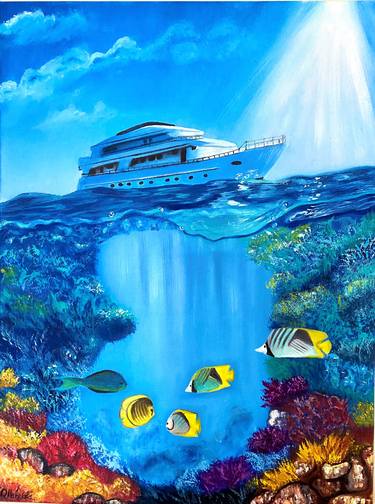 Underwater World Painting Seascape Original Oil Painting thumb