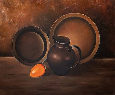 Still life with dishes and persimmon thumb
