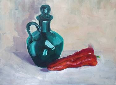Still life with pointed pepper and green jug thumb