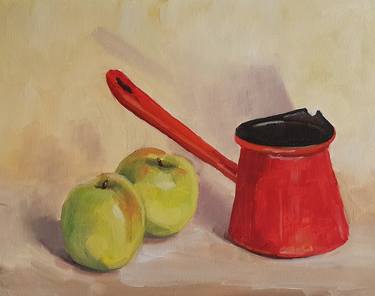 Still life with appels and red cezve thumb