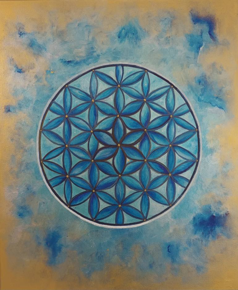 Blue Flower of Life Painting by Erica Zambo | Saatchi Art